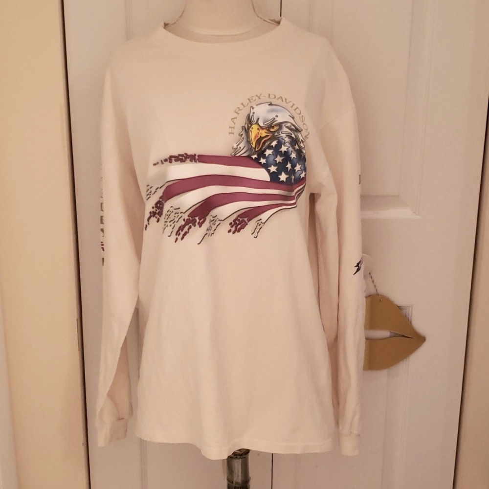 Harley Davidson Motor Eagle American Flag Long Sleeve Shirt